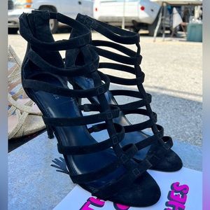 Express strappy black zip up heels size 8.5